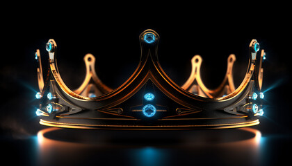 Golden crown with diamonds black background