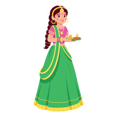 Fototapeta na wymiar vector diwali cute Indian women illustration isolated