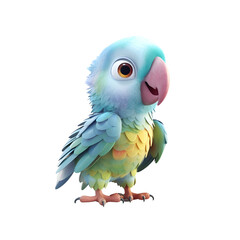 cute blue parrot isolated on white background. 3d illustration