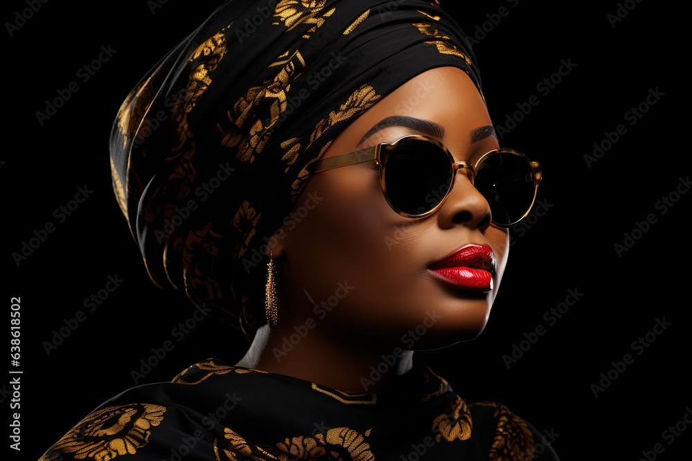 Wall mural Black woman with turban and sunglasses.