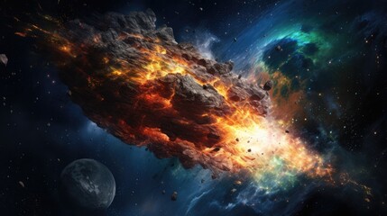 Fototapeta premium Giant asteroid is flying towards the Earth planet. 