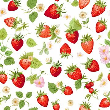 Strawberry seamless pattern on a white background.