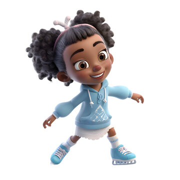 3D Render of an african american girl on skates