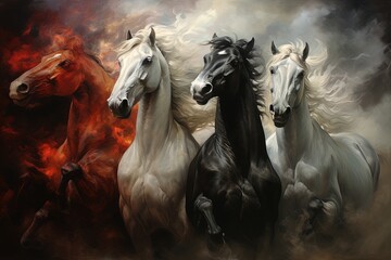 Obraz na płótnie Canvas Four horses of the apocalypse - white, red, black and pale. Bible revelation.