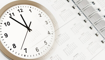 Time management. Clock face and calendar page