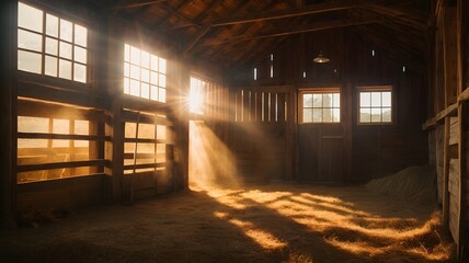empty barn with sunlight shining through