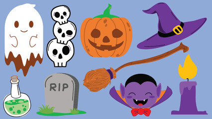 Cute vector illustration of Halloween elements set