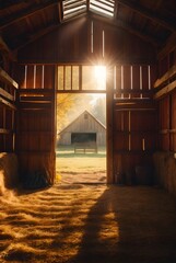 Fototapeta na wymiar empty barn with sunlight shining through