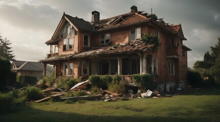 Fototapeta premium broken house after thyphoon disaster