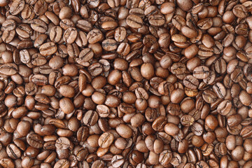 Roasted coffee beans pattern background. Aromatic arabica