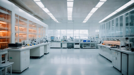interior of a brand new laboratory with equipment and glassware