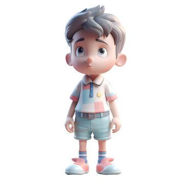 Cute boy cartoon character in casual clothes. 3D illustration.