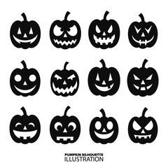 Pumpkins Silhouette Collection Set: Vector Halloween Artwork Featuring Spooky Black Horror Pumpkin Graphics. - Transparent Background, PNG, Vector