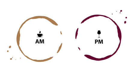 AM PM Icon, Morning Coffee Time, Evening Wine Time Symbol, Day and Night Sign