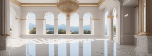 White Marble Luxury Palace Interior with Sunny Window