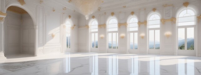 White Marble Luxury Palace Interior with Sunny Window