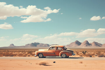 Shot of a classic car on route 66 - obrazy, fototapety, plakaty