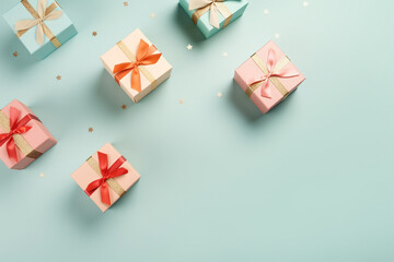 Small gift boxes on pastel background