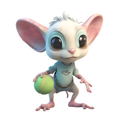 3D rendering of a cute cartoon mouse with a baseball ball.