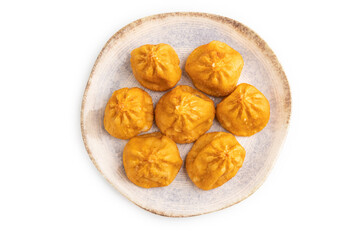 Manti dumplings isolated on white. Top view