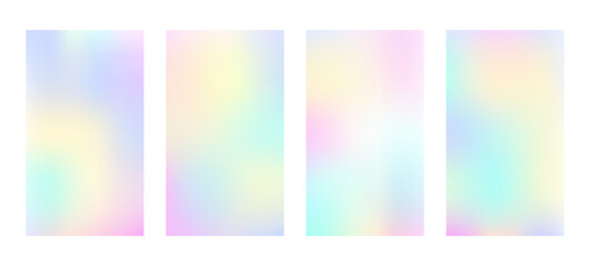 Holographic gradient background set cover in 90s, 80s style. Collection of vector vibrant template. Design for banner, flyer, poster, web, phone screen