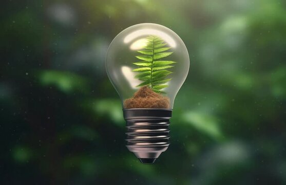 A plant growing inside a light bulb, illustrating the concept of sustainable and eco-friendly lighting. Generative ai