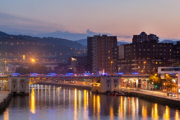 View of the Deustuko Zubia Bridge at sunset, Bilbao
