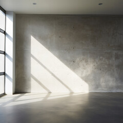 Clean empty modern room wth concrete walls and floors with natural sunlight from window