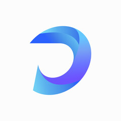Abstract Initial Letter D Logo. White Geometric Shape with Blue gradient Arrow isolated on white Background. Usable for Business and Branding Logos. Flat Vector Logo Design Template Element