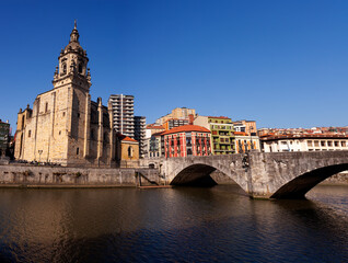 San Anton church and the bridge in the old town of Bilbao, Basque Country, Spain
