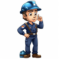 2d cartoon oilfield worker wearing blue coveralls