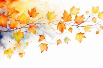 Naklejka na ściany i meble autumn leaves watercolor background