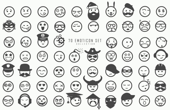 Big collection of emoticons. Original, and funny emoji. Vectorial illustration symbols, outline design.
