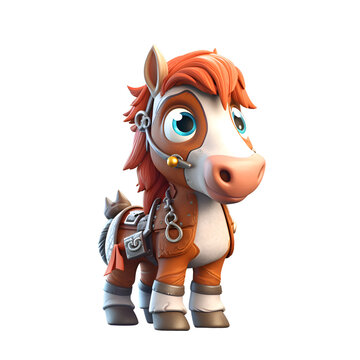 Cartoon horse on a white background - 3D Illustration.