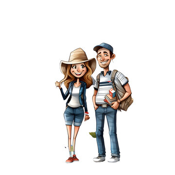 Tourist couple in Paris. France. Vector illustration on white background.