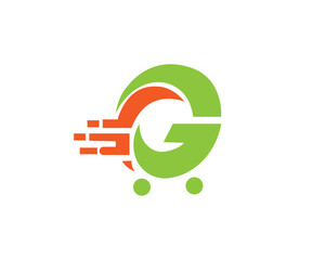 Letter G with Shopping Cart Logo Design
