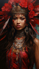 Menina Vermelha e Indiana, Pintura de Strass 5D