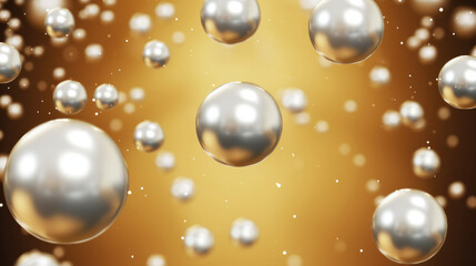 Falling luxury silver Christmas ball on gold background.