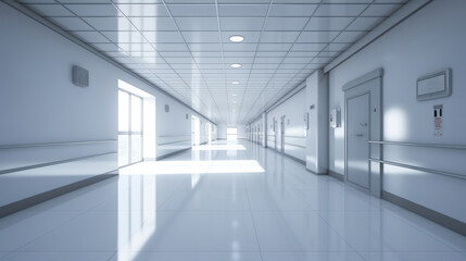 Hallway of modern hospital, illustration for product presentation template.