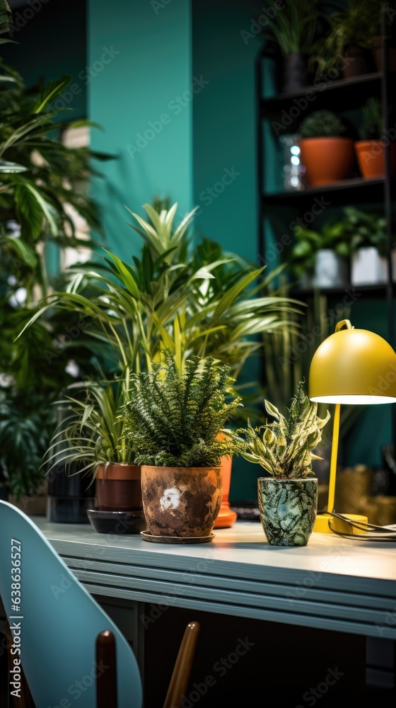 Sticker A table topped with lots of potted plants. Generative AI.