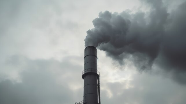 grey smoke from industrial chimney in a grey smoky sky