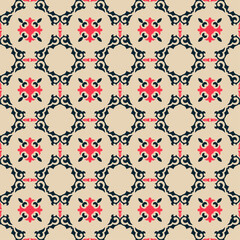 Decorative Asian Folk Seamless Pattern. Traditional Ornament of Asian Nomads: Kyrgyz, Kazakhs, Bashkirs, Tatars, Yakut, Mongols. Ethnic Vector Illustration for Paper Products, Textiles.