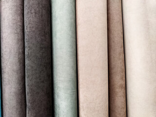 Linen fabric rolls in a row for banner or poster. Backgroudn, texture, pattern, place for text, copy space