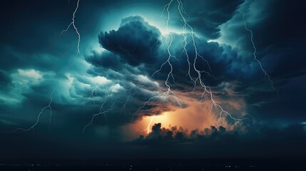 Beautiful shot of an epic thunderstorm. AI generated.