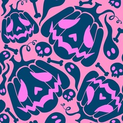 Halloween monsters seamless pumpkins pattern for autumn wrapping paper and fabrics and kids clothes print