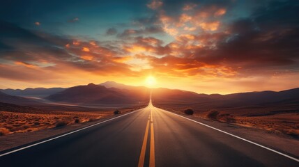 Fototapeta premium Road on beautiful sunset background. AI generated.