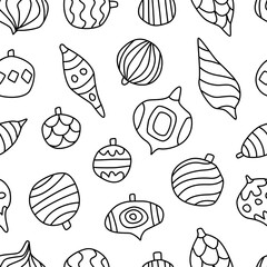 Vector seamless pattern with decoration balls. Cute design for Christmas wrappings, textile, wallpaper and backgrounds.