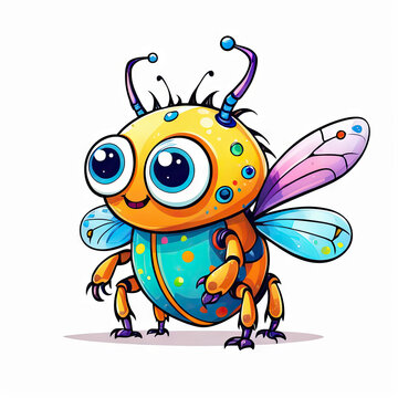An adorable colourful monster with bug-shaped