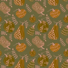 Poster Halloween pumpkins seamless autumn harvest vegetable pattern for wrapping paper and fabrics and kids © Tetiana
