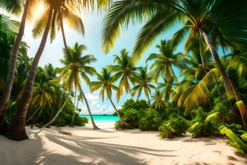 Fototapeta na wymiar palm trees on the beach Generated Ai